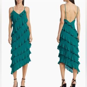 NWOT Amanda Uprichard Asymmetric Frill Midi-Dress Ruffle Belladonna Dress sz S